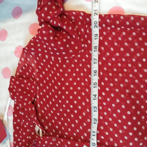 Chico's, Size L ladies semi sheer, red  with white dots blouse - Picture 8 of 9
